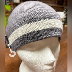 Grey and White Merino Wool Icebreaker Beanie